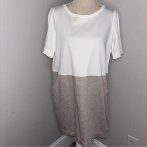 Lafayette 148 cream & oatmeal colorblock knit shift dress short sleeve sz Large